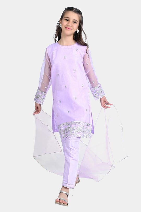 Girls Raw Silk 3PCs Suit Gotta Work - Lilac