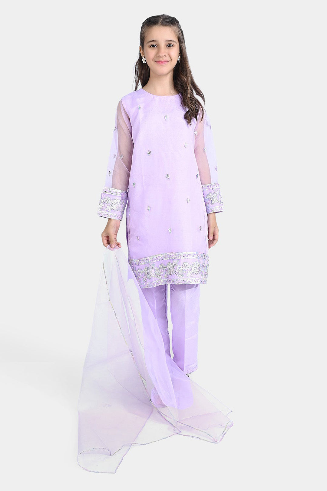 Girls Raw Silk 3PCs Suit Gotta Work - Lilac