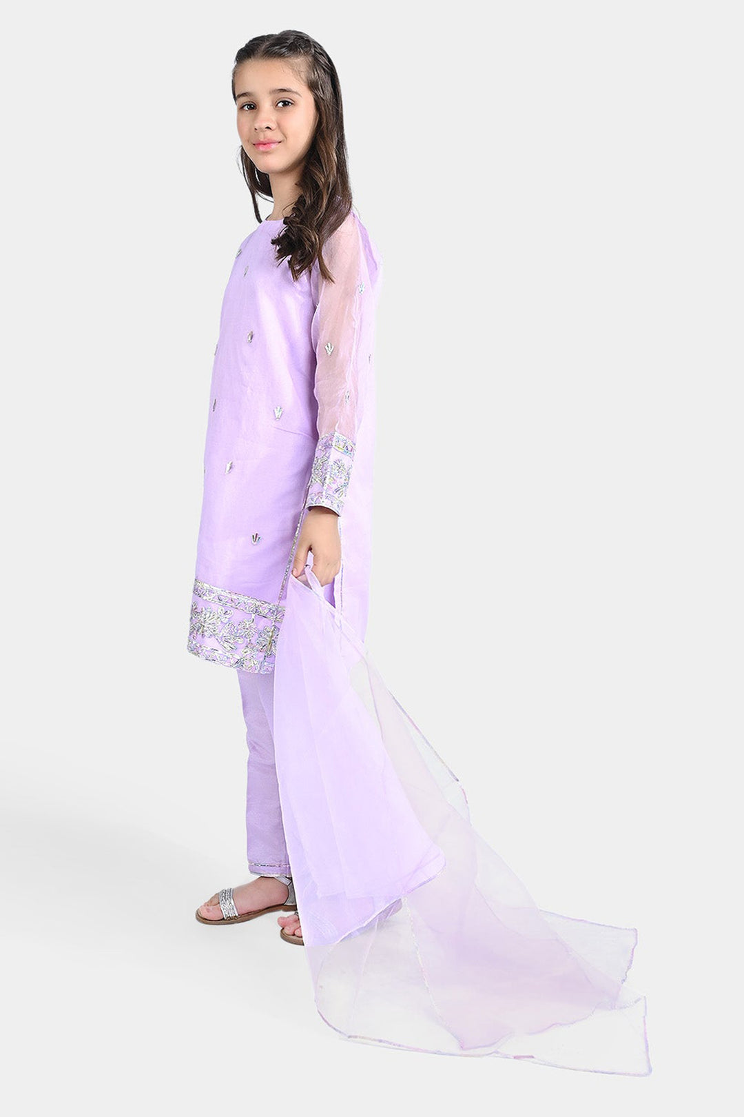 Girls Raw Silk 3PCs Suit Gotta Work - Lilac