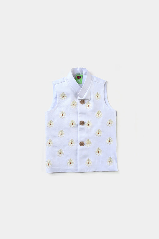 Infant Boys Raw Silk Waistcoat (Royal)-Off White
