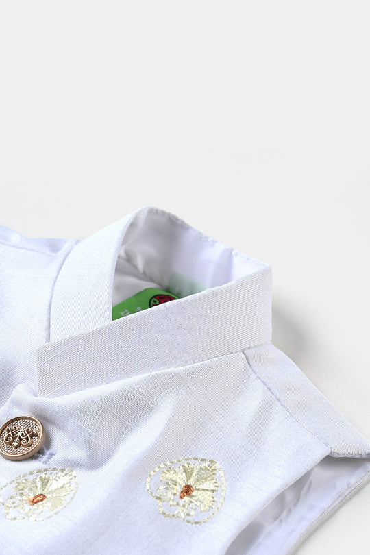 Infant Boys Raw Silk Waistcoat (Royal)-Off White