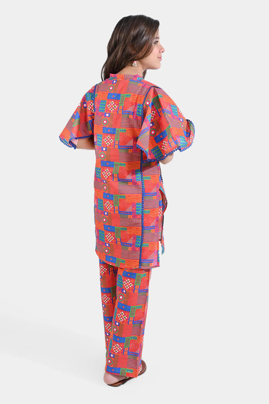 Girls Cotton Slub Printed 2 PCs Suit Puzzles-Multi