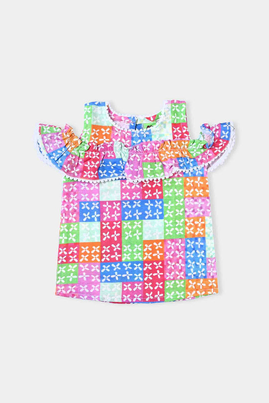 Infant Girl Cotton Slub Printed 2 PCs Suit Glamour-Multi