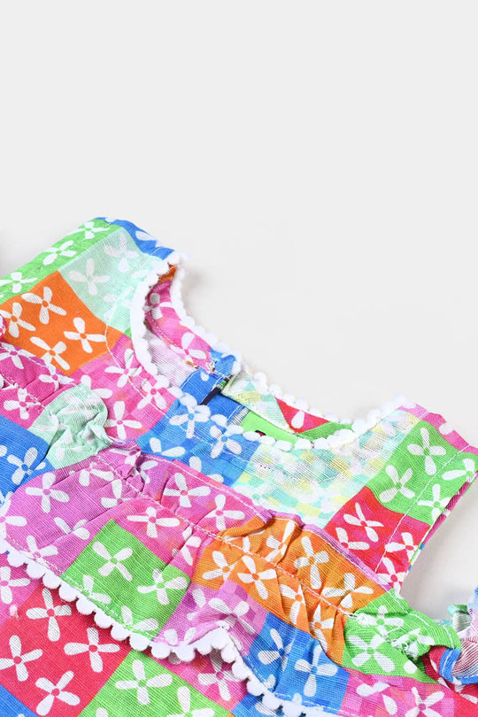 Infant Girl Cotton Slub Printed 2 PCs Suit Glamour-Multi