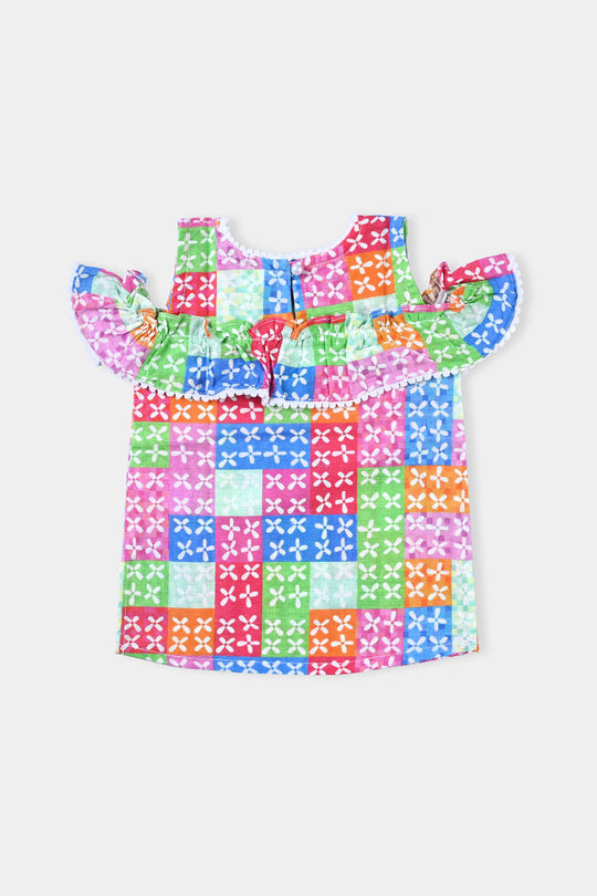Infant Girl Cotton Slub Printed 2 PCs Suit Glamour-Multi