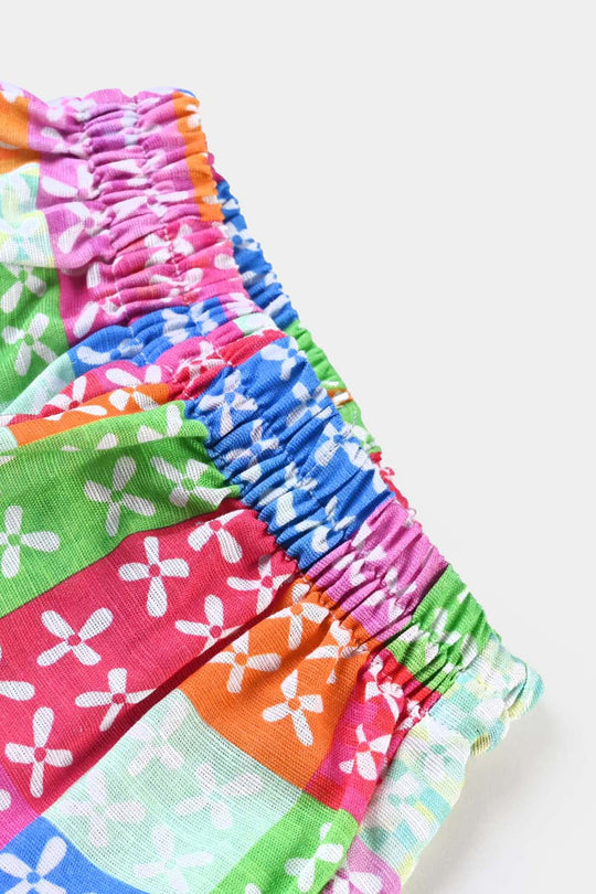 Infant Girl Cotton Slub Printed 2 PCs Suit Glamour-Multi
