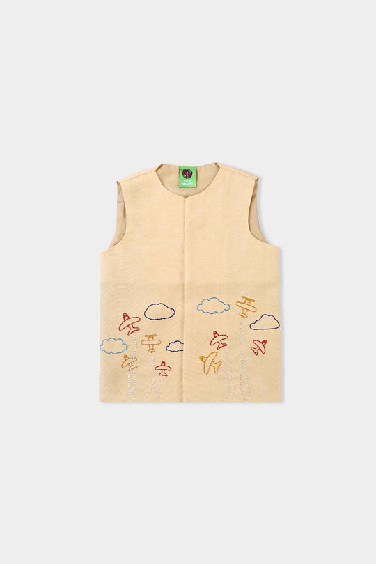 Infant Boys Oxford Waistcoat (Airplane)-L/Yellow
